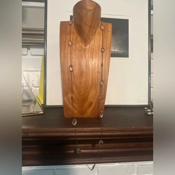 Long Faceted  Crystal Sterling 925 Silver Chain - Picture 4 of 6